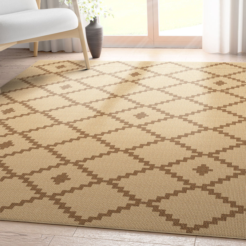 Faux-Jute Akita Moroccan Lattice Flat-Weave Beige Area Rug, Rectangle 5' x 7'