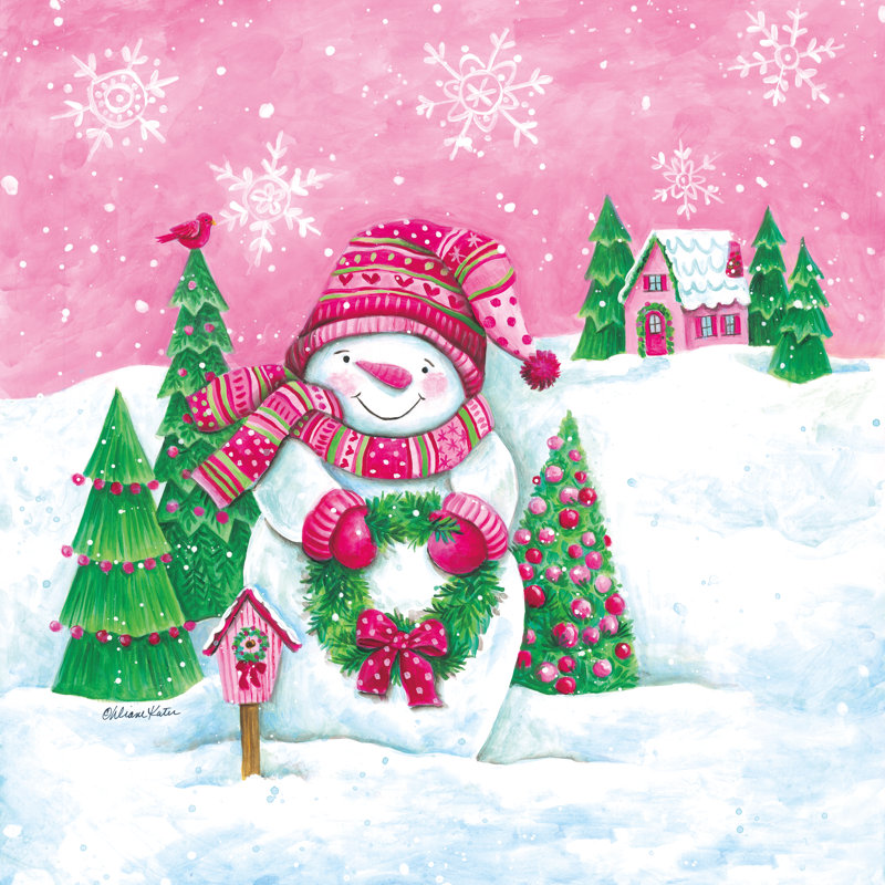 Joli bonhomme de neige rose par Diane Kater, H 36 po x l 36 po