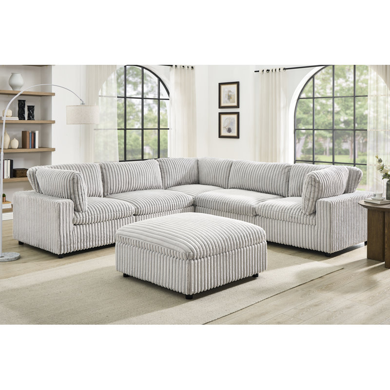 Canapé modulaire réglable avec repose-pieds en tissu vison Colton