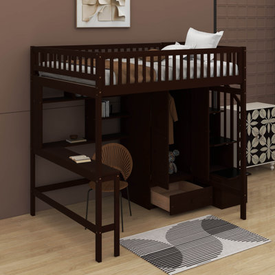 Full Loft Bed With Bookshelf, Drawers, Desk And Wardrobe