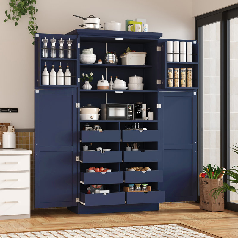 Spacieux garde-manger avec tablettes réglables, design en MDF bleu pour la cuisine