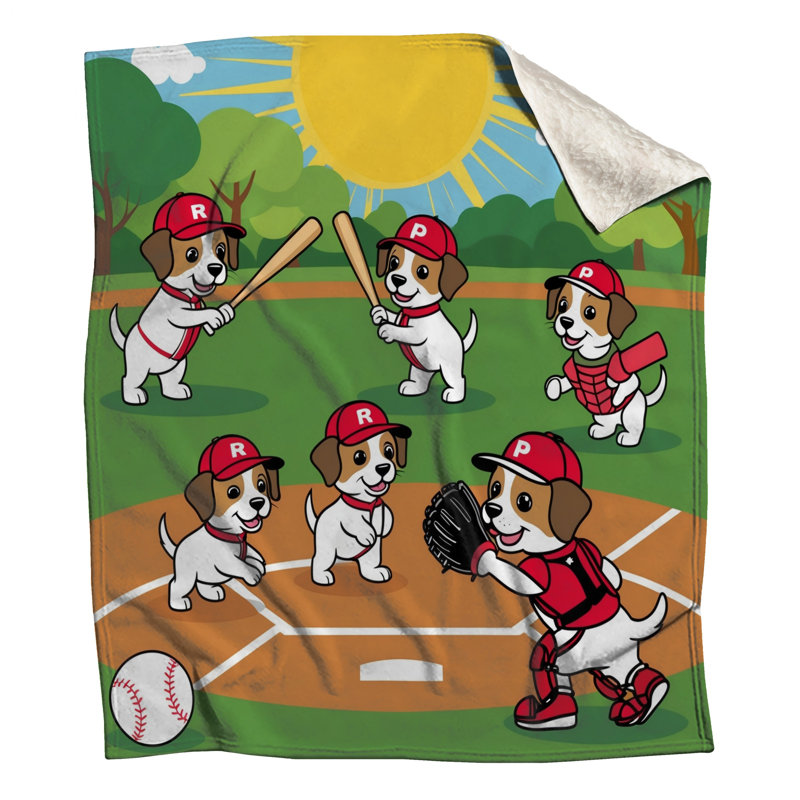Dessin de couvertures de chiots de baseball, L 60 po x H 80 po