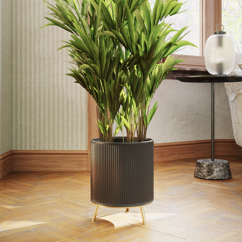 Clemansa Everett Pot with Nyra Base, Gold, 13" H x 10.25" W x 10.25" D