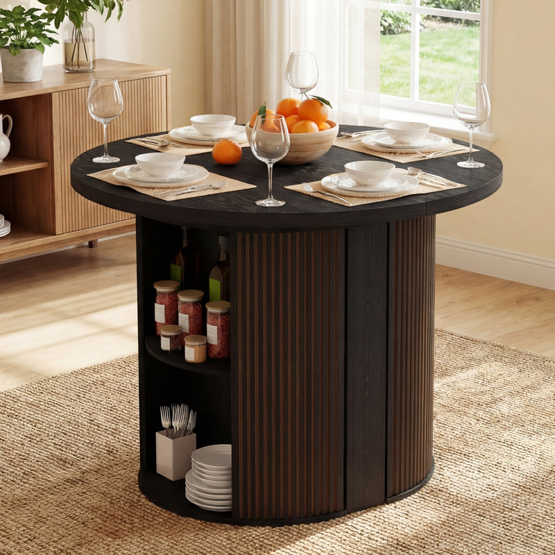 Table de salle à manger extensible 38-92 "avec tablettes de rangement latérales, Noir