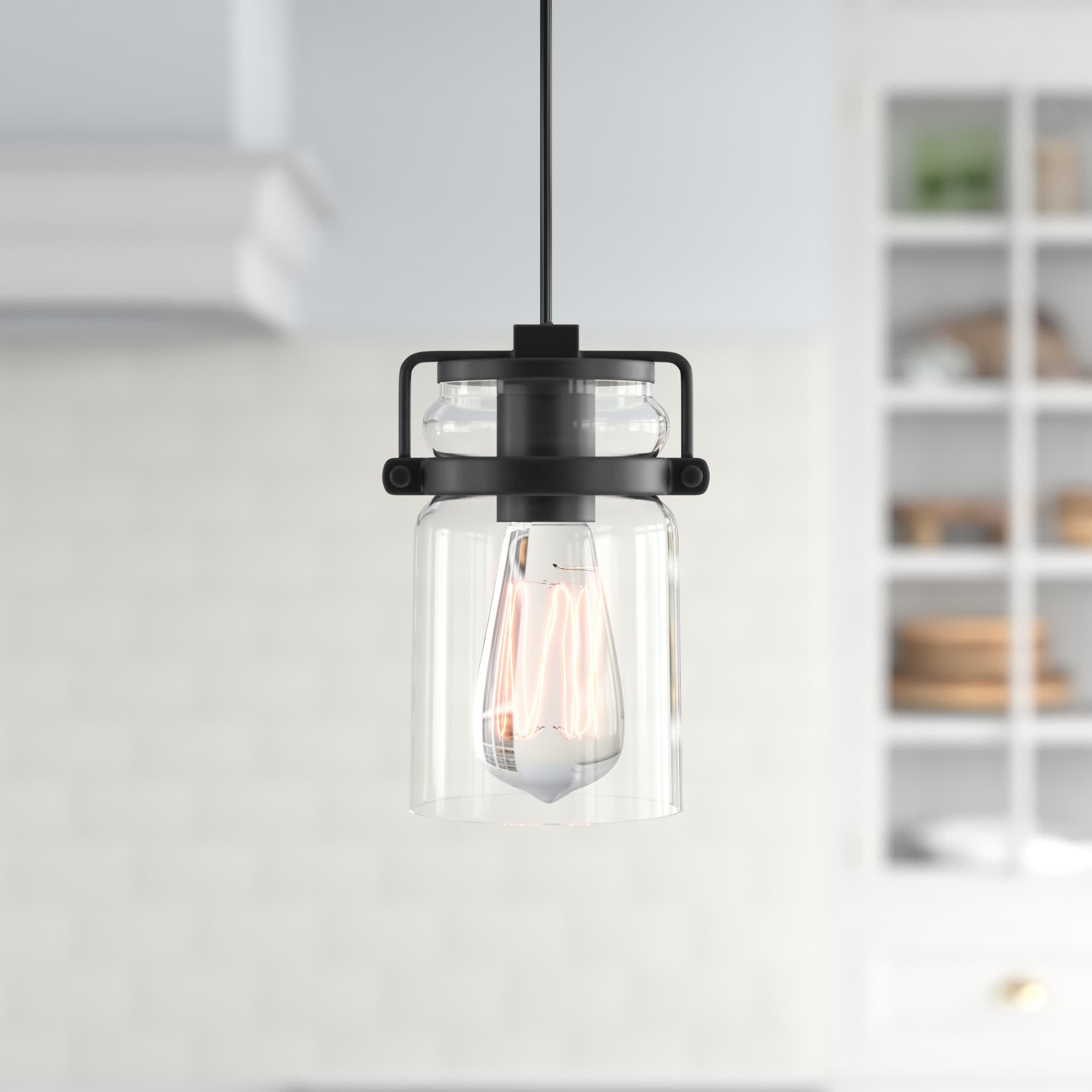 Malaki 1 - Light Single Pendant Beachcrest Home Finish: Black, image size:2000x2000