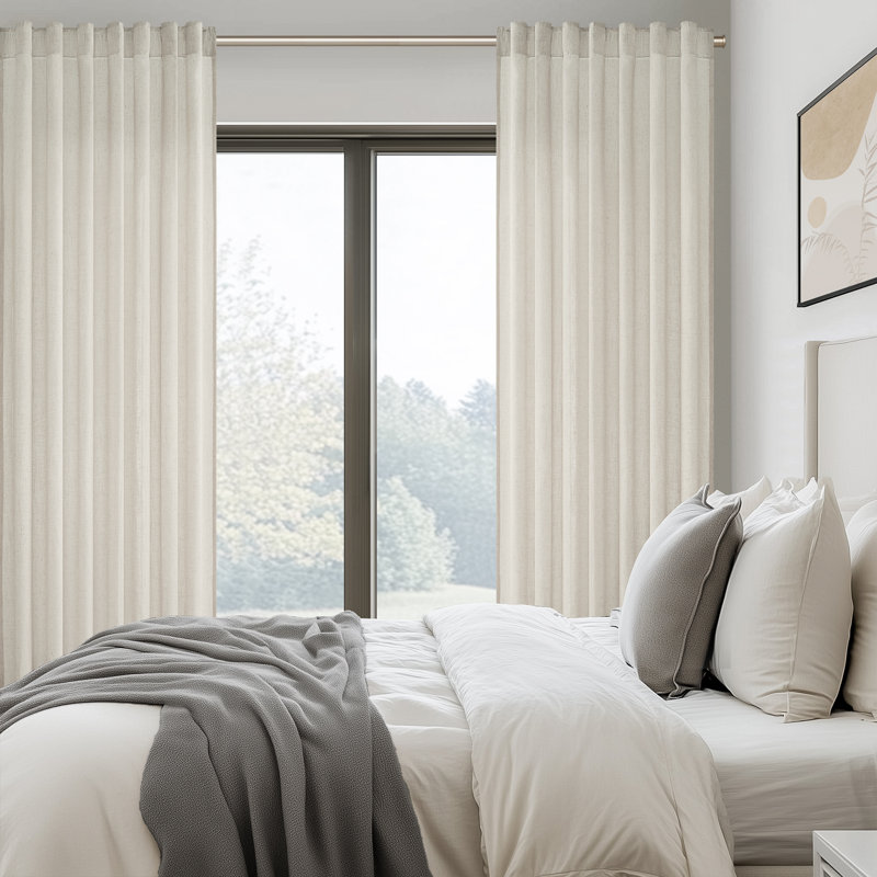 Dennan Linen Curtain Rod Pocket Back Tab,Linen Semi Sheer Curtains for Bedroom, 50" W x 108" L, Gray Beige