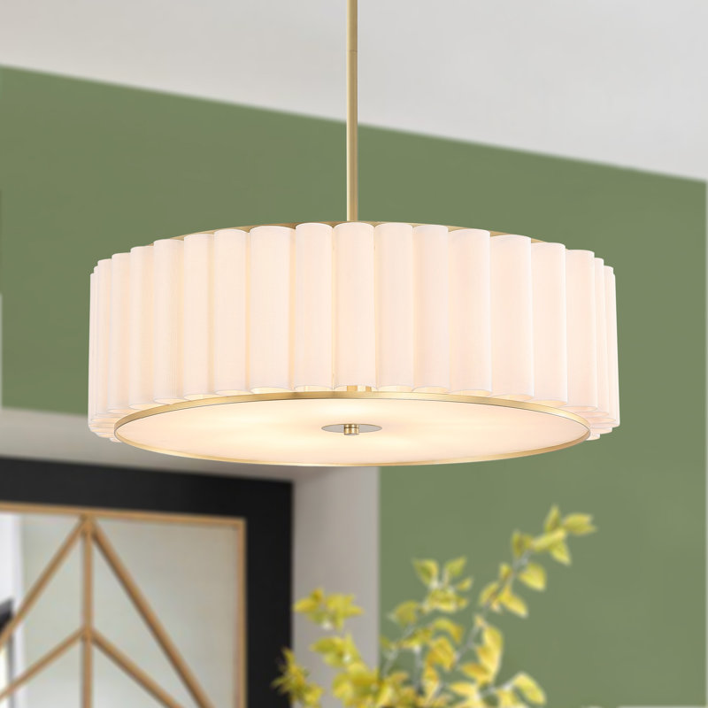 24" 5-Light Pleated Drum Chandelier, Gold