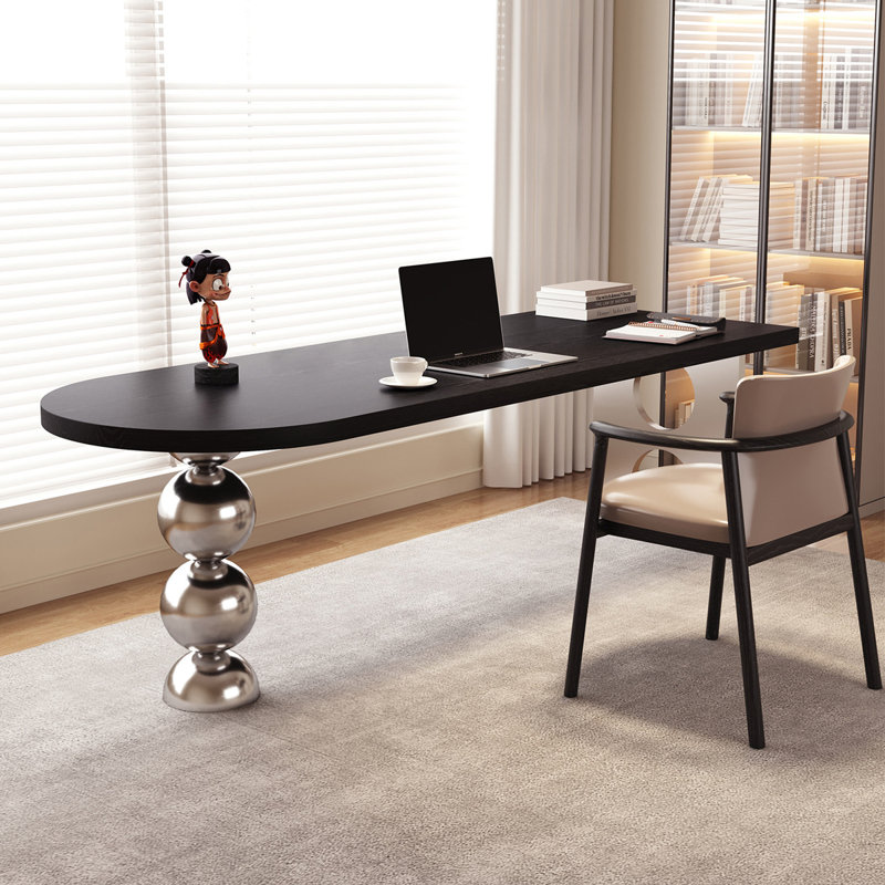 Bureau en bois massif noir demi-cercle, H 29,53 po x L 94,49 po x l 23,62 po