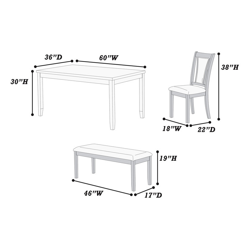 Mobilier de salle à manger contemporain - Table rectangulaire, banc de style décontracté, Noyer / noir, 4