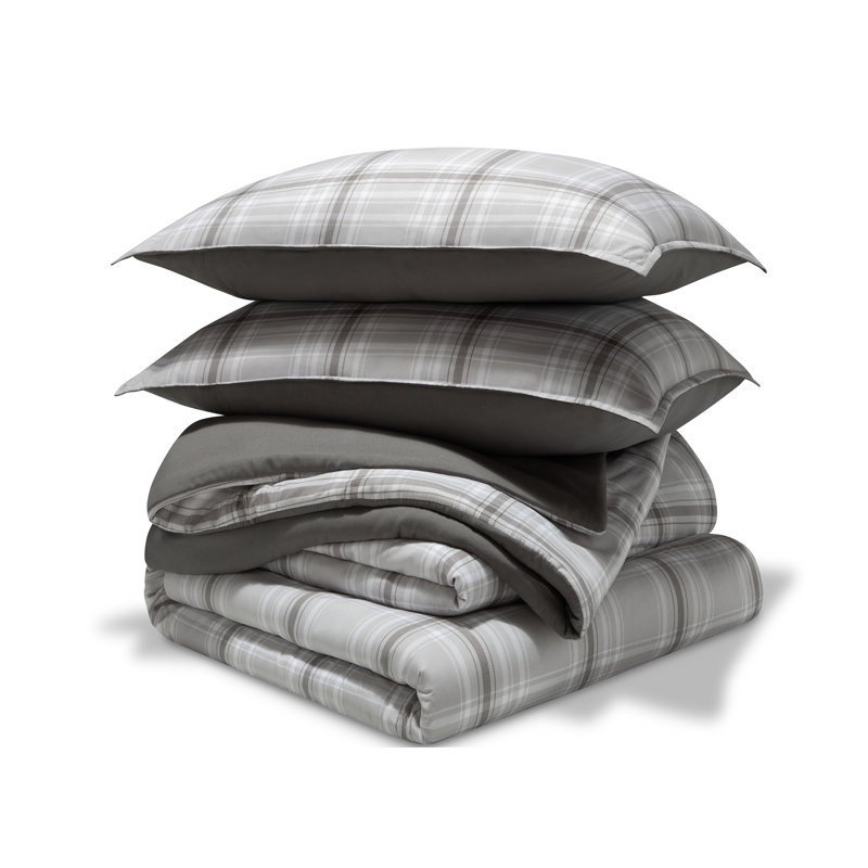 Ensemble d'édredon en duvet synthétique, Édredon double + 2 taies décoratives standards, Tartan écossais