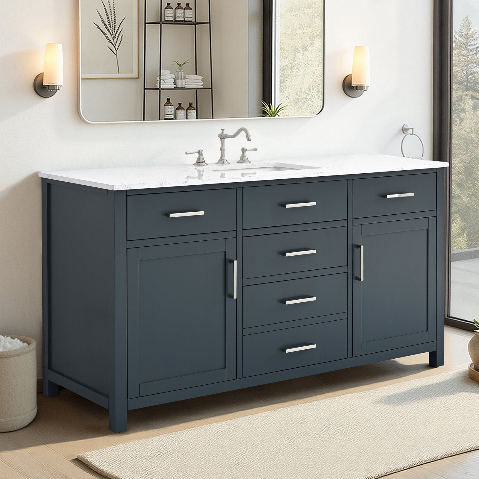 Shamar 60" Single Bathroom Vanity, Vintage Blue