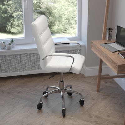 Fauteuil de bureau pivotant à dossier moyen avec accoudoirs et roulettes transparentes