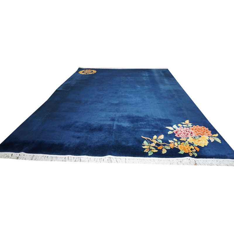 Luxurious Light Blue Color Antique Art Deco Chinese Wool Pile Rug