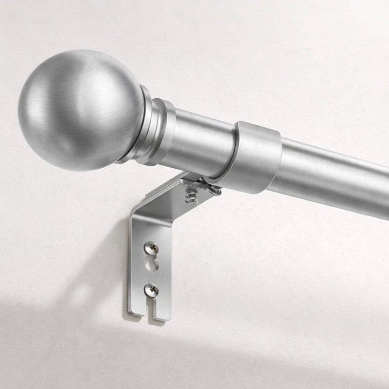 Premium-Quality Adjustable Plain Metal Curtain Rod for Heavy Room Darkening Panels (with Finials), Brushed Silver