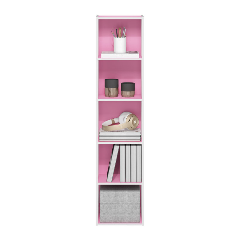 Cannice Bookcase, Pink/White, (5 Shelves) 52.1" H x 12" W x 9.3" D