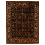 Hand Knotted Silk Oriental Area Rug in Black And Cream