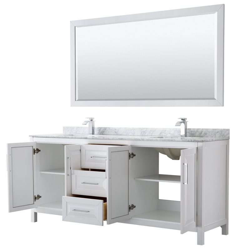 Daria 80'' W Double Vanity, White, Carrara Cultured Marble, Polished Chrome