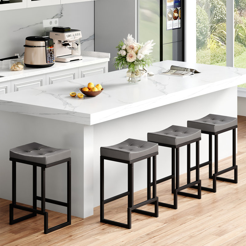 Tabouret de comptoir rembourré avec structure et repose-pieds en métal, tabouret de bar à hauteur de siège sans dossier, Gris