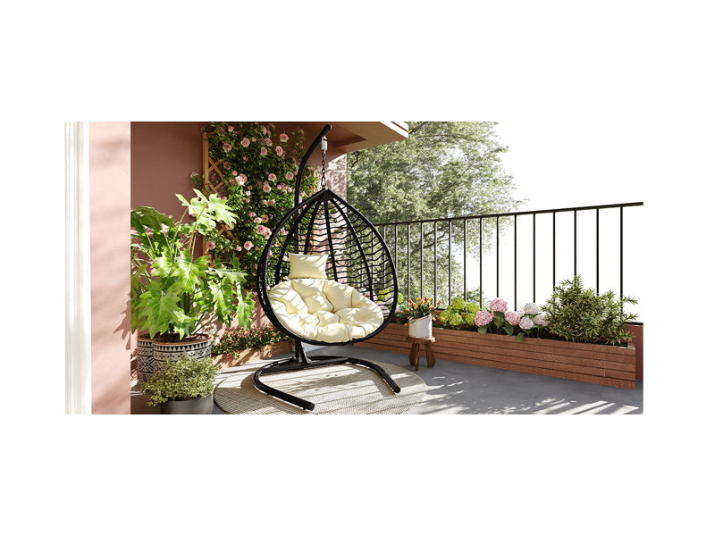 Balancelle pliante en osier avec structure en fer PEHD Curtis, Beige