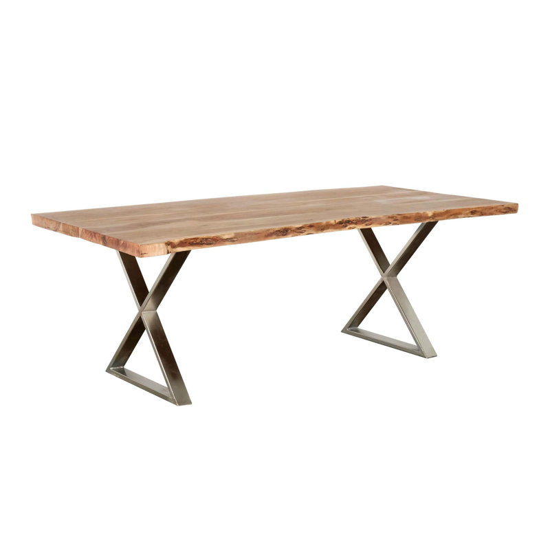 Table de salle à manger en bois et en métal, table rectangulaire à revêtement résistant à l'eau