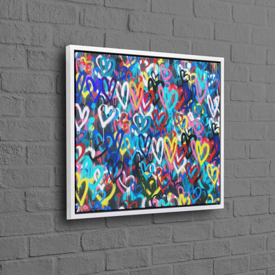 Art graffiti coloré extra abstrait sur le thème du cœur sur toile de coton, idéal pour la décoration murale dans le salon, la chambre, le bureau ou le salon
