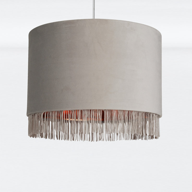 23cm H Velvet Drum Pendant Shade, Grey