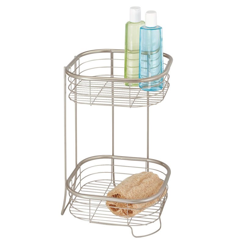 Satin Silver Metal 2-Tier Corner Shower Caddy Organizer