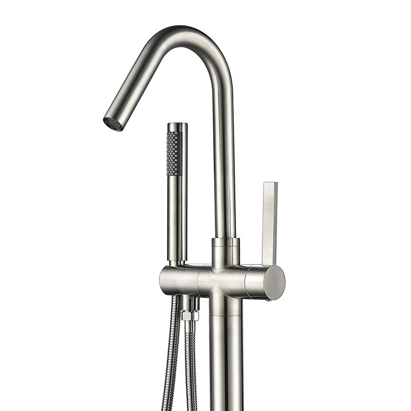 Brushed Nickel Freestanding Tub Filler with Hand Shower