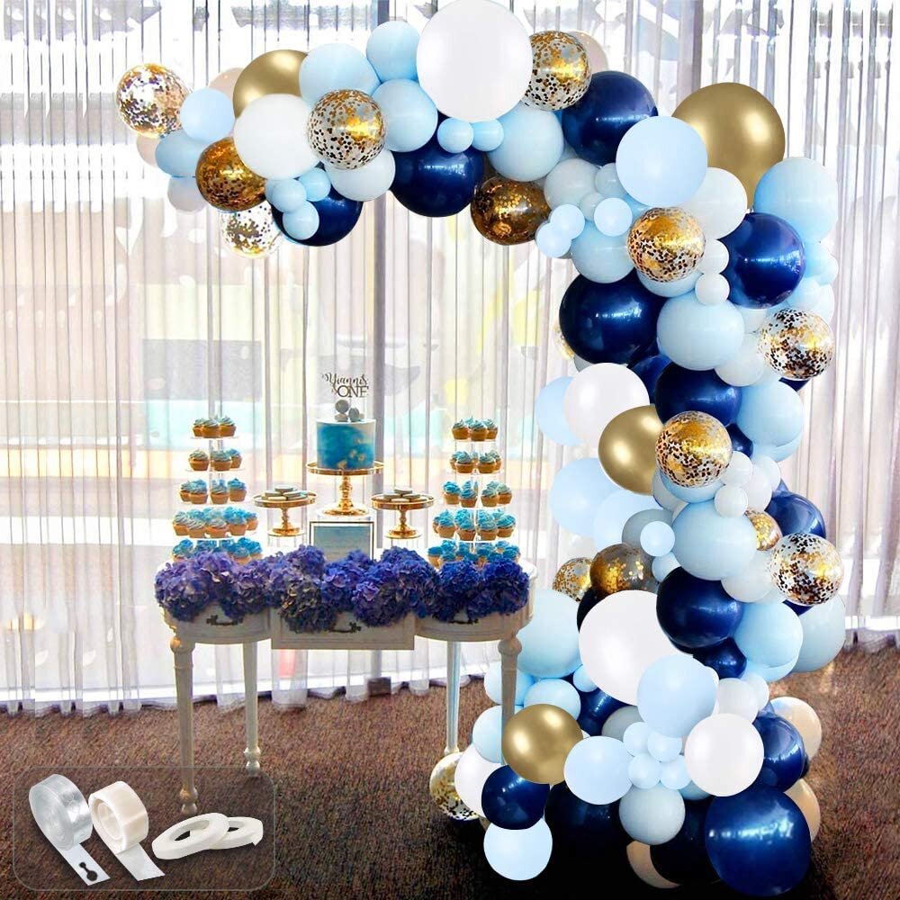 Blue Balloon Arch Garland Kit, 94 Pcs Blue White Gold Latex Confetti Balloons Pack for Birthday, Baby Shower, Wedding, Backdrop Party Decorations Part