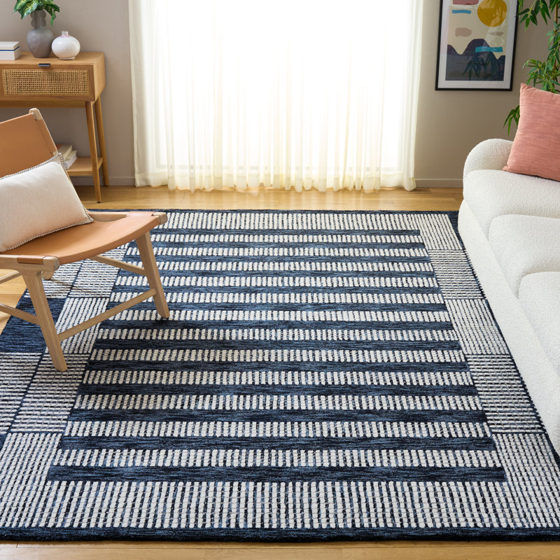 Tapis rayé en laine touffeté à la main, Rectangulaire 8 pi x 10 pi