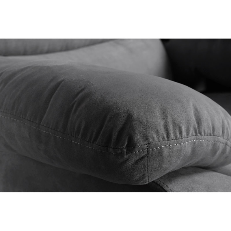 Reclining Sectional Sofa, Microfiber Manual 5 Seats Recliner Sectional Sofa with Cup Holders, Gray Microfiber