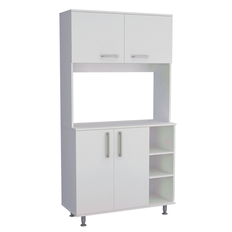 Armoire de cuisine à double porte, quatre pieds et trois tablettes, Blanc