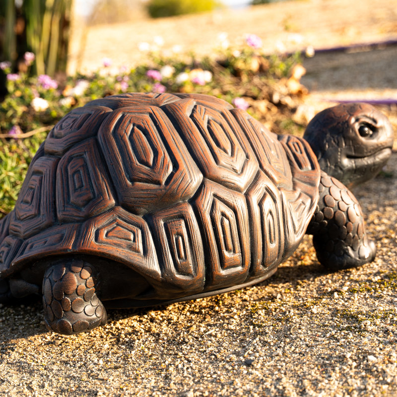  21.3"L Brown and Grey Concrete/MgO Walking Turtle Statue, Indoor or Outdoor Décor, Garden Décor, Turtle Statuary