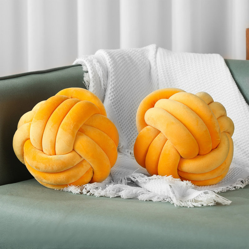 Set Of 2 Handcrafted Knotted Throw Pillow  - Super Soft Plush Decorative Knot Pillows For Couch, Bed, Sofa, And Outdoor - Unique Handwoven Ball Throw Pillow For Home Decor - Stress Relief - Ideal For Kids - Non-Vacuum Packaging