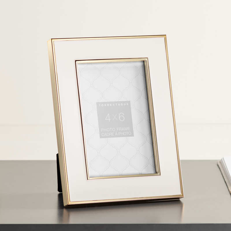 Gold and White Enamel 4x6 Tabletop Picture Frame