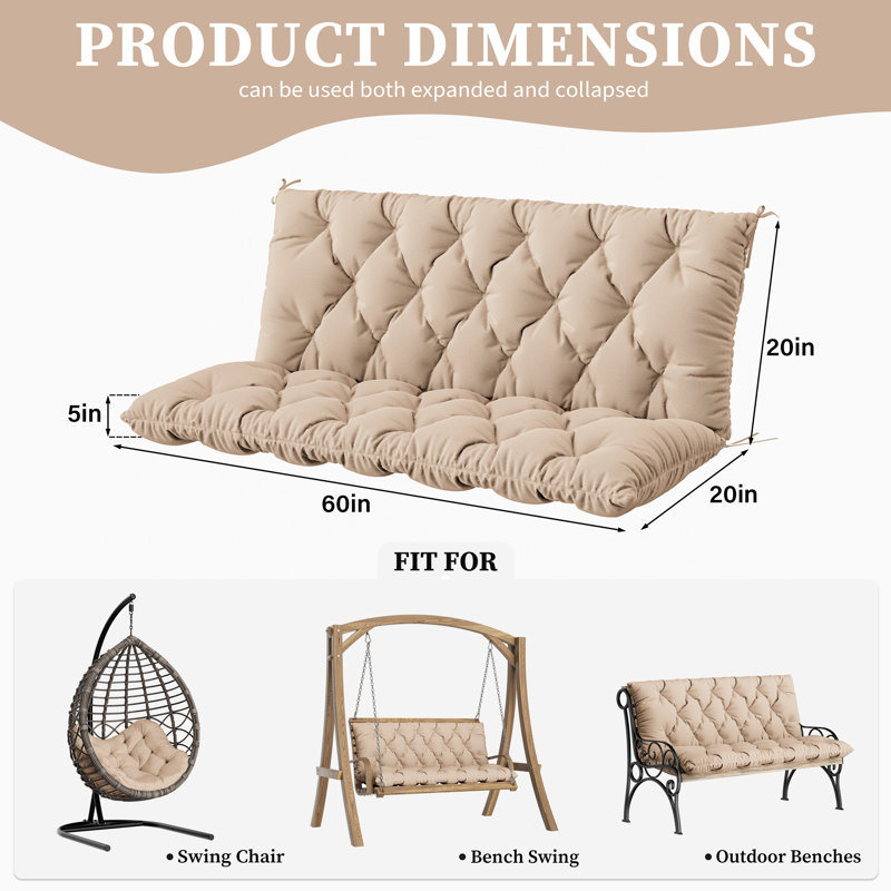 Wynee Porch Swing Cushion and Outdoor Bench Cushion, Only Cushion, 59.5" W x 20" D, Sand
