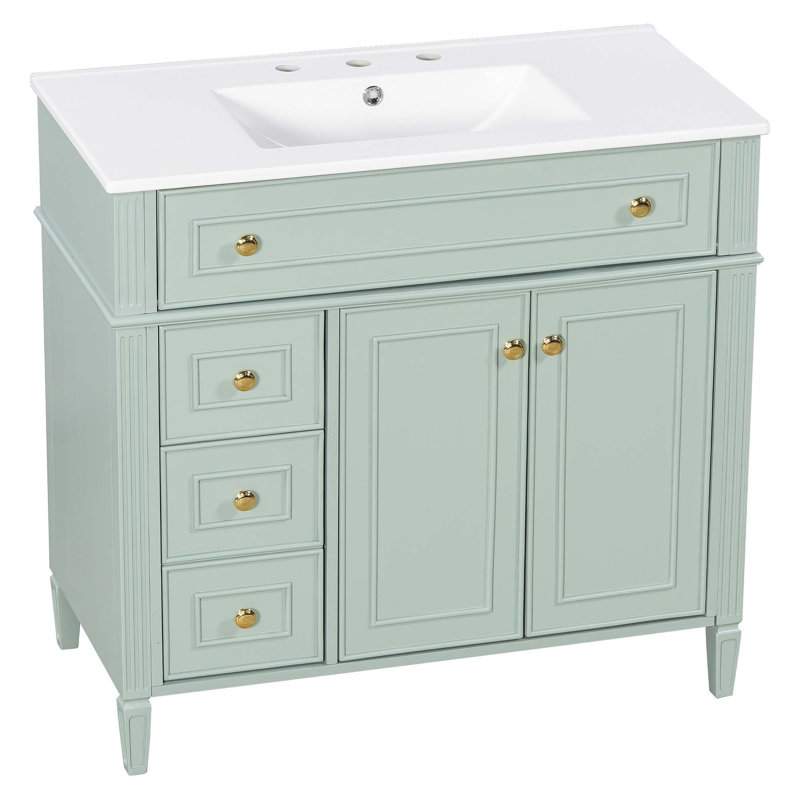 Meuble-lavabo élégant avec lavabo, armoire en bois, tiroir et portes à fermeture douce pour des solutions de rangement modernes