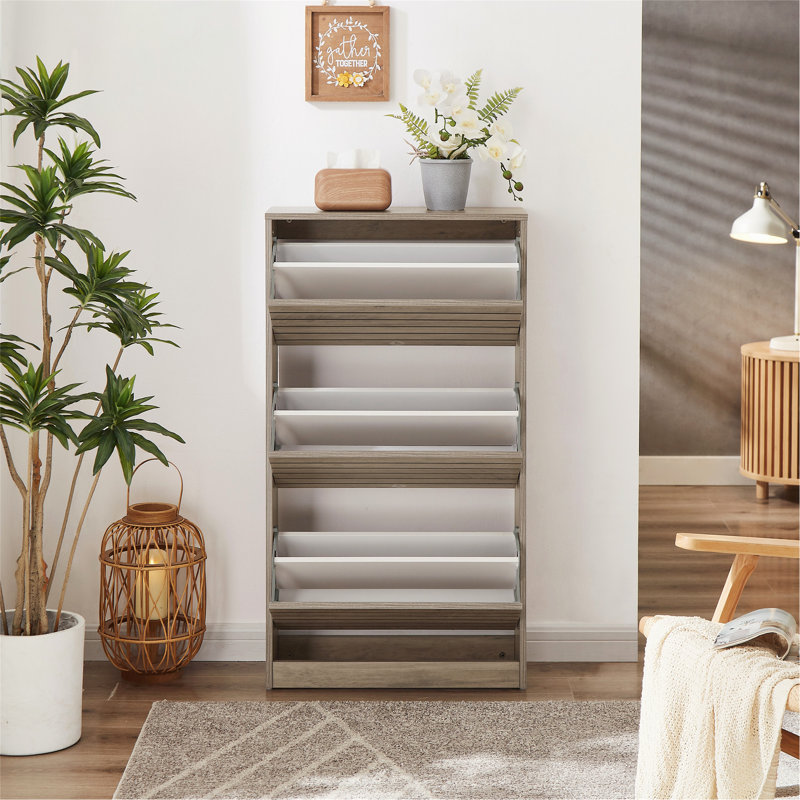 Armoire de rangement pour chaussures en bois 20 paires, gris