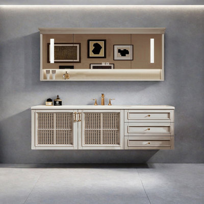 Armoire de salle de bain en rotin de style rétro