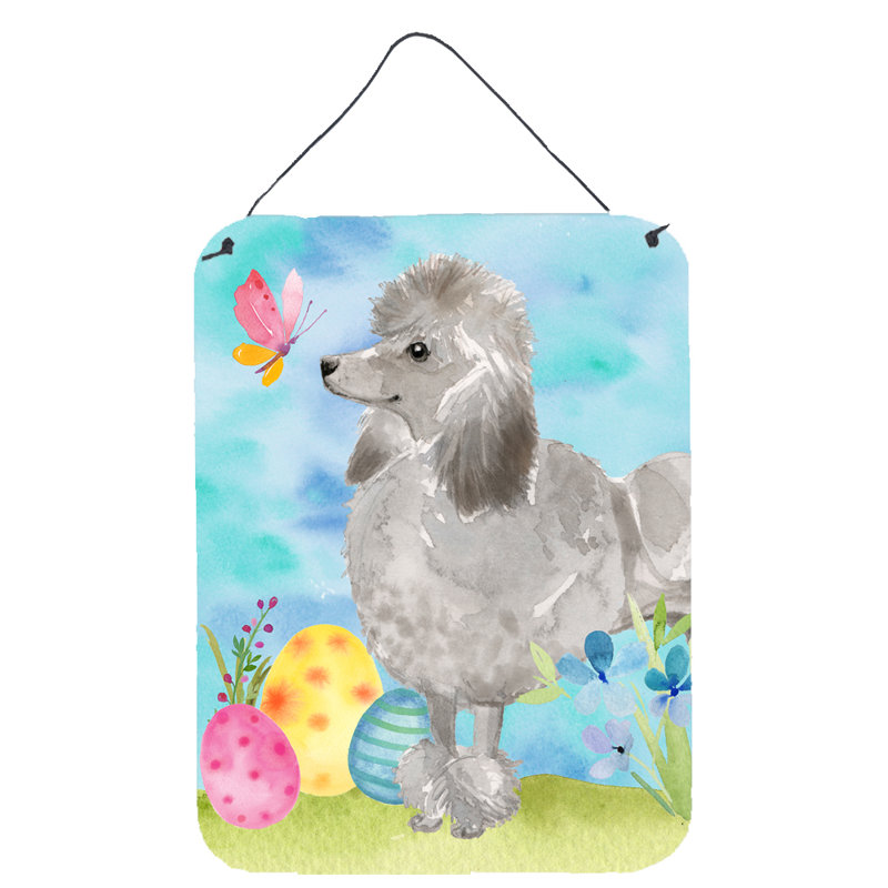 Décoration murale à suspendre pour pâques english bouledogue, Caniche standard gris