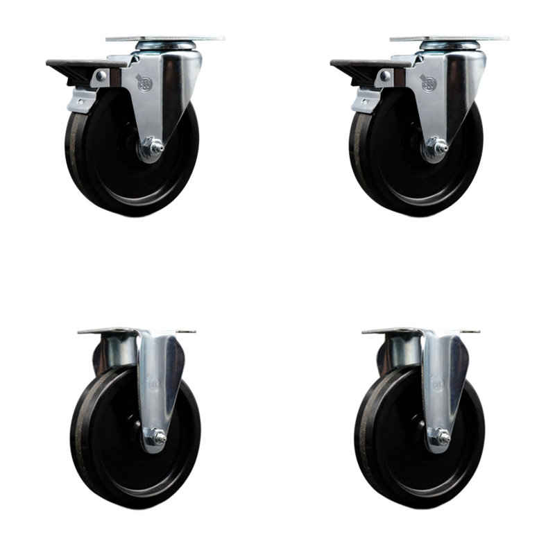 5 Inch Phenolic Wheel Swivel Top Plate Caster Set with 2 Posi Brakes 2 Rigid SCC