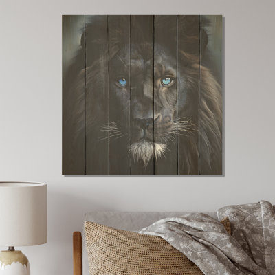 Lion de minuit noir et bleu - Animal lion sur bois