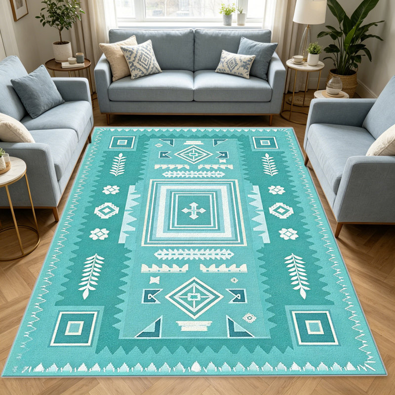 Teal Cross carpet-easy to clean, machine-washable, soft and comfortable; suitable for door mats, kitchens, living rooms, bedrooms, corridors, and laundry areas. Easy to clean, durable carpet for home decoration.