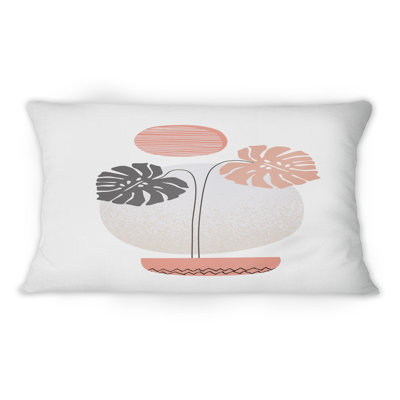 Tropical Monstera Leaf One Line Art - Modern Printed Throw Pillow 1