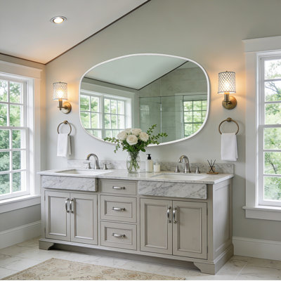 Miroir de salle de bain ovale, miroir mural en aluminium brossé pour meuble-lavabo mural