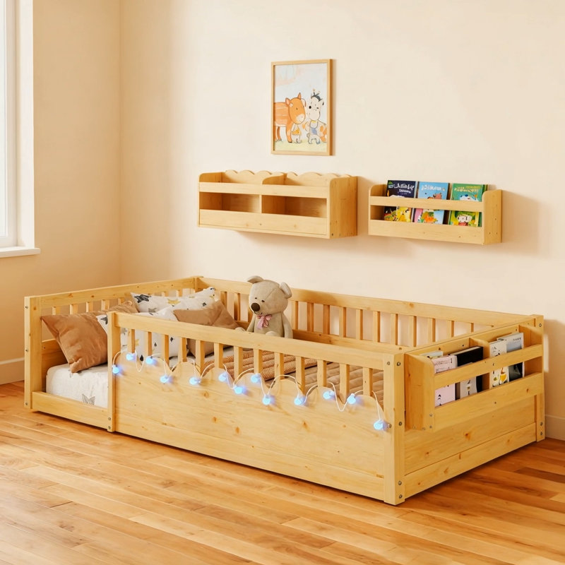 Structure de lit simple avec rails surélevés Montessori, Naturel, Simple