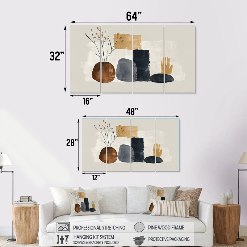 Minimal and Botanical Nature Forms - Abstrait minimalisme, ensemble d'art sur toile, H 28 po x l 48 po