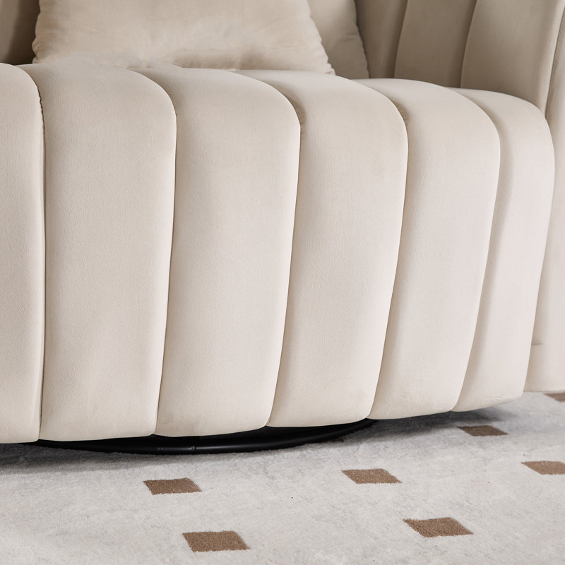Upholstered Swivel Barrel Armchair, Beige Velvet