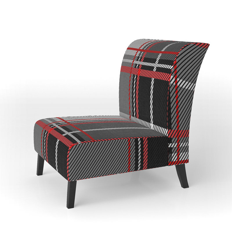 Fauteuil de chambre rembourré à motifs gris et rouge Tartan
