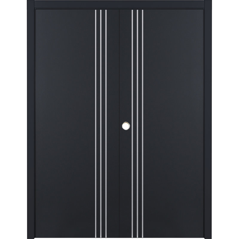 Glam G-Pro 004 - Porte intérieure double en stratifié noir doux pré-suspendu 36 po x 80 po, 36 po x 80 po, Oui